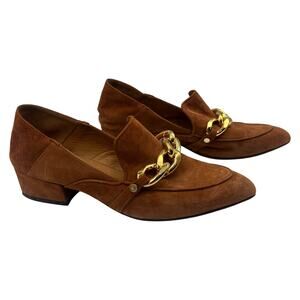 Veronica Beard Jaxon Chain Convertible Suede Pointed Toe Loafers Brown Sz 36 / 6
